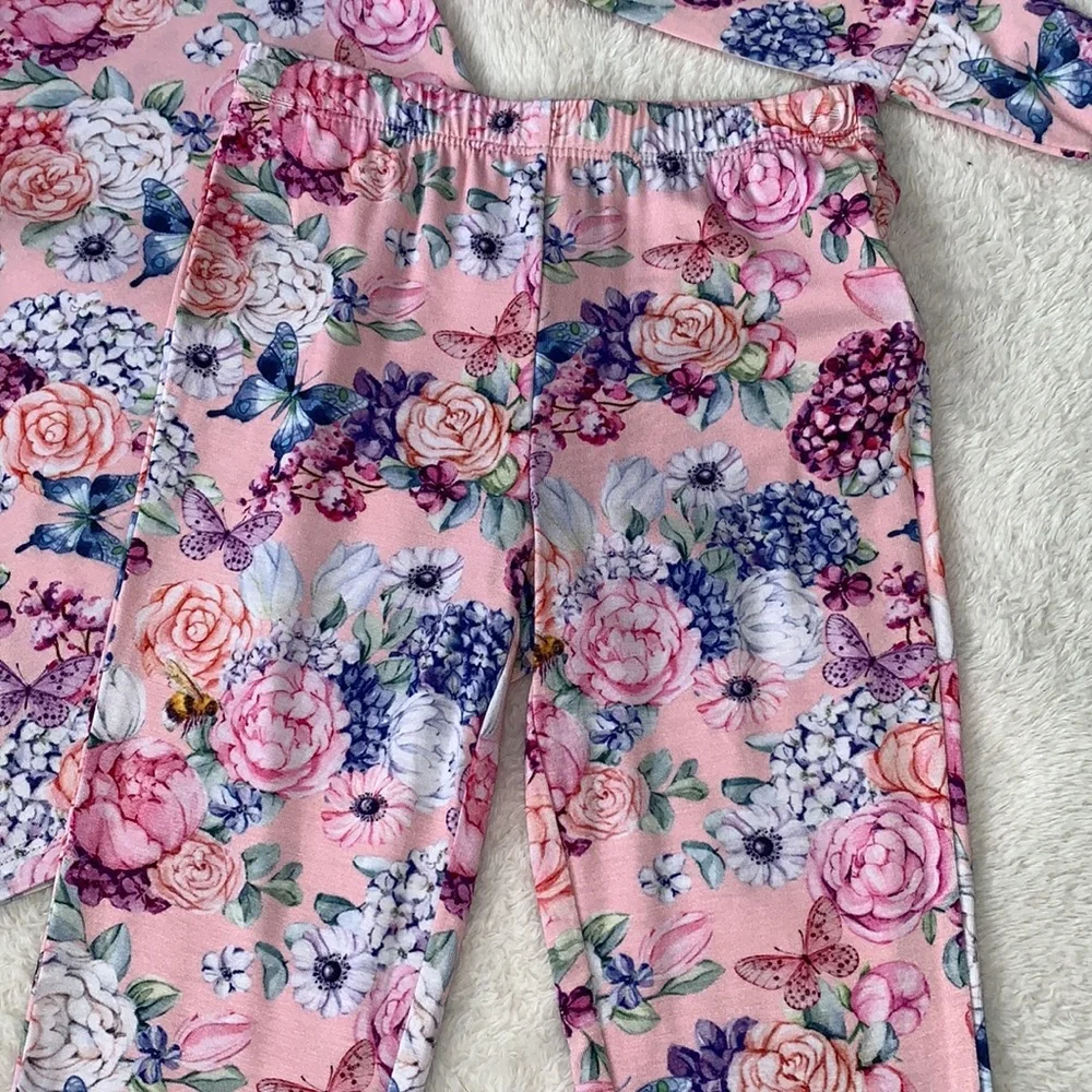 NWT Posh Peanut Lyric 2 pc. Basic Pink Floral Pajama Set 3T-4T